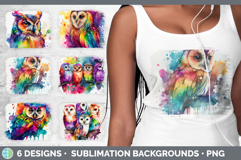 rainbow-owl-distressed-sublimation-background-panel