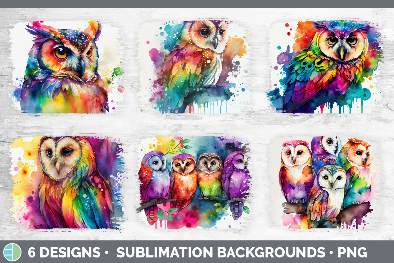 rainbow-owl-distressed-sublimation-background-panel