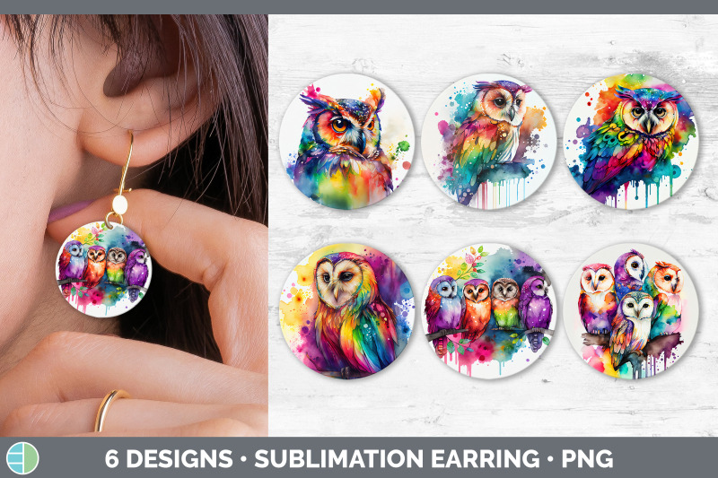 rainbow-owl-round-earring-sublimation-designs-bundle