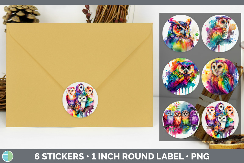 rainbow-owl-stickers-sticker-1in-round-labels-png-designs