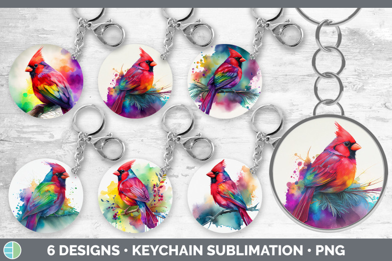 rainbow-cardinal-keychain-bundle-keyring-sublimation-designs