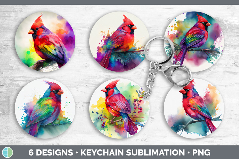 rainbow-cardinal-keychain-bundle-keyring-sublimation-designs