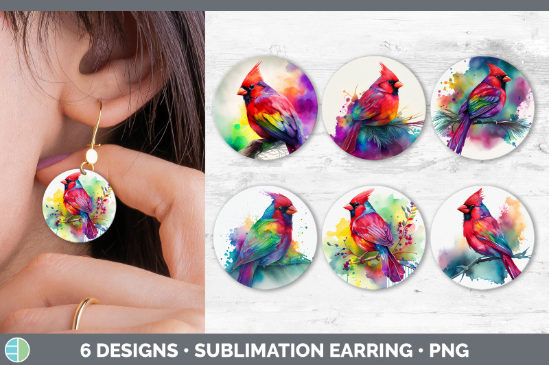 rainbow-cardinal-round-earring-sublimation-designs-bundle