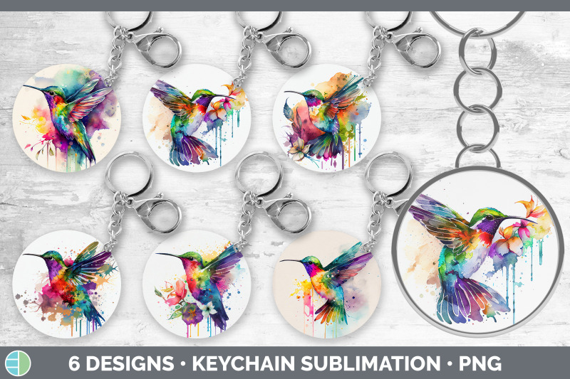 rainbow-hummingbird-keychain-bundle-keyring-sublimation-designs