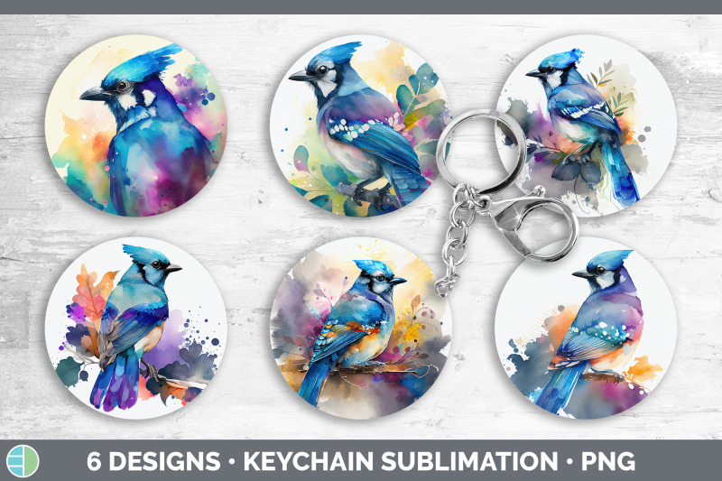 rainbow-blue-jay-keychain-bundle-keyring-sublimation-designs