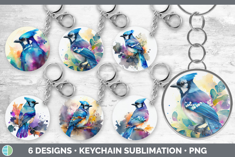 rainbow-blue-jay-keychain-bundle-keyring-sublimation-designs