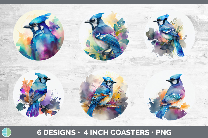 rainbow-blue-jay-round-coaster-sublimation-designs-bundle