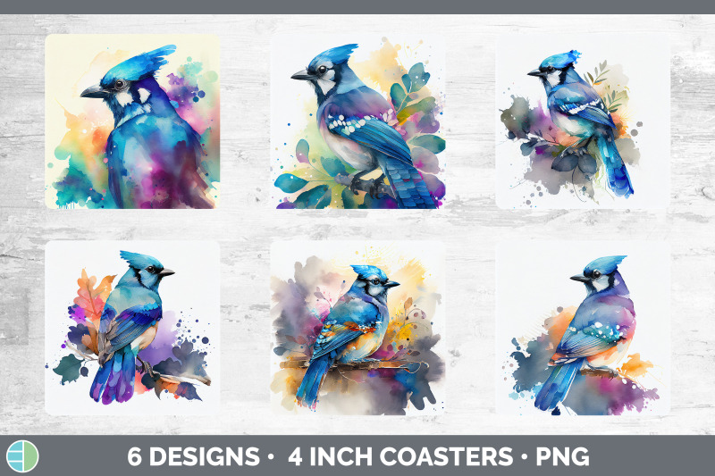 rainbow-blue-jay-square-coaster-sublimation-designs-bundle