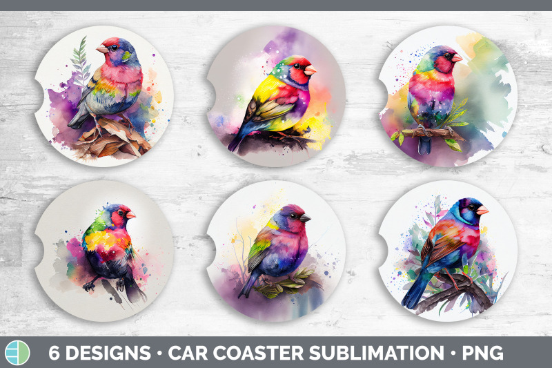 rainbow-finch-car-coaster-sublimation-designs-bundle