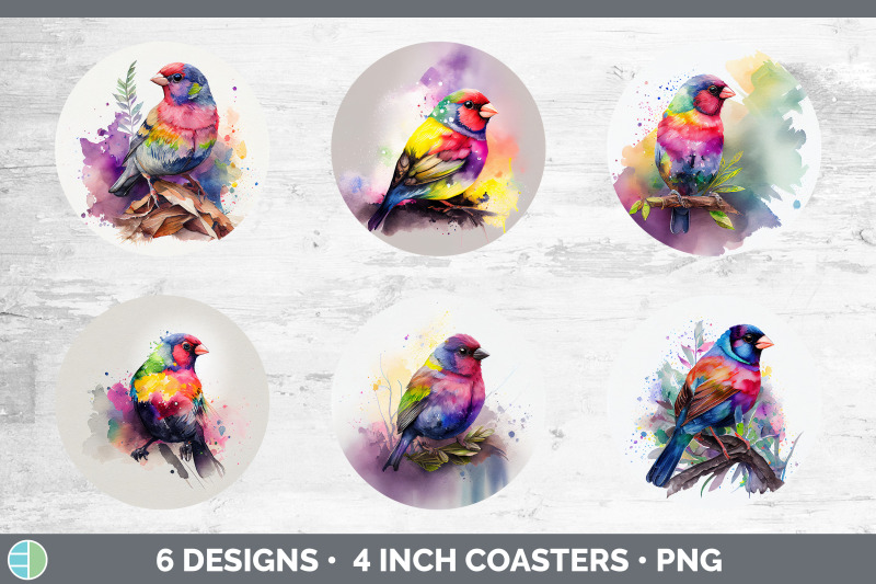 rainbow-finch-round-coaster-sublimation-designs-bundle