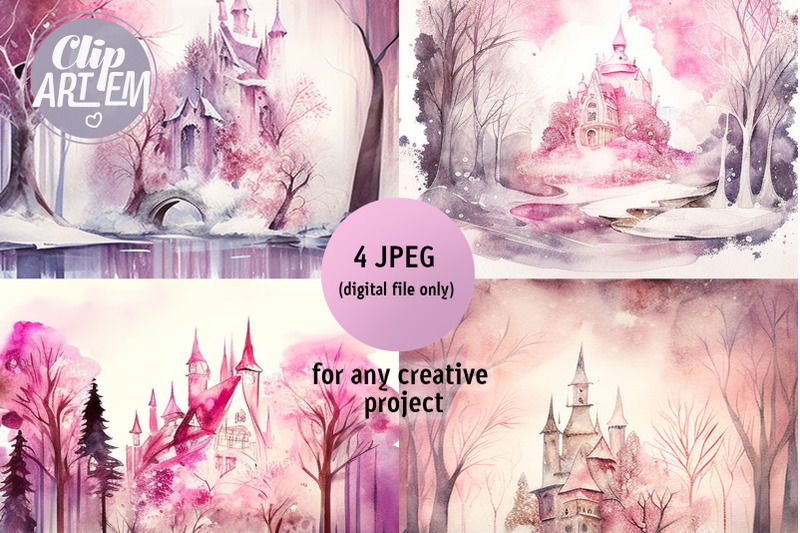 winter-wonderland-pink-castle-wall-art-watercolor-illustration-4-jpeg