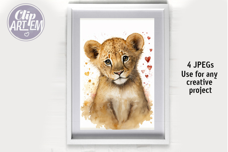 cute-lions-wall-art-4-jpeg-watercolor-images-baby-bundle