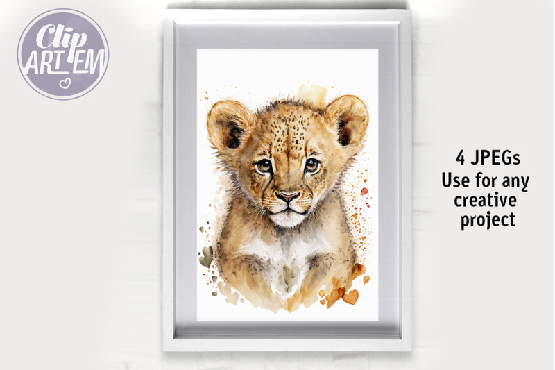 cute-lions-wall-art-4-jpeg-watercolor-images-baby-bundle