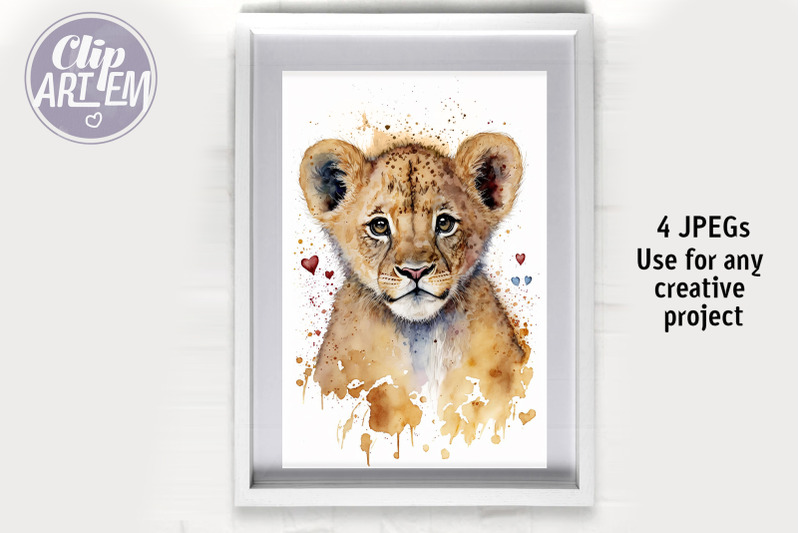 cute-lions-wall-art-4-jpeg-watercolor-images-baby-bundle