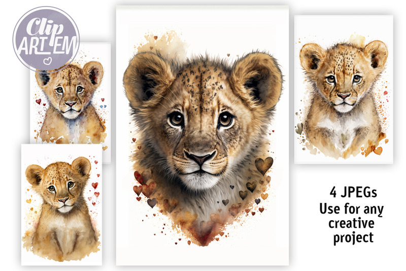 cute-lions-wall-art-4-jpeg-watercolor-images-baby-bundle