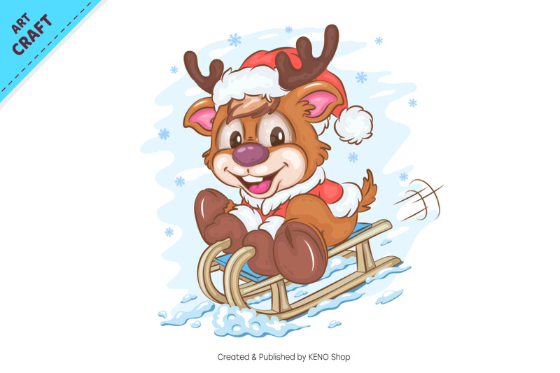 cartoon-deer-sledding-clipart