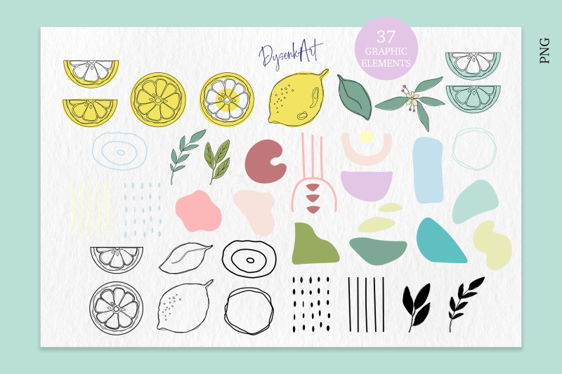 lemon-clipart-modern-abstract-shapes-citrus-design-pattern-cards