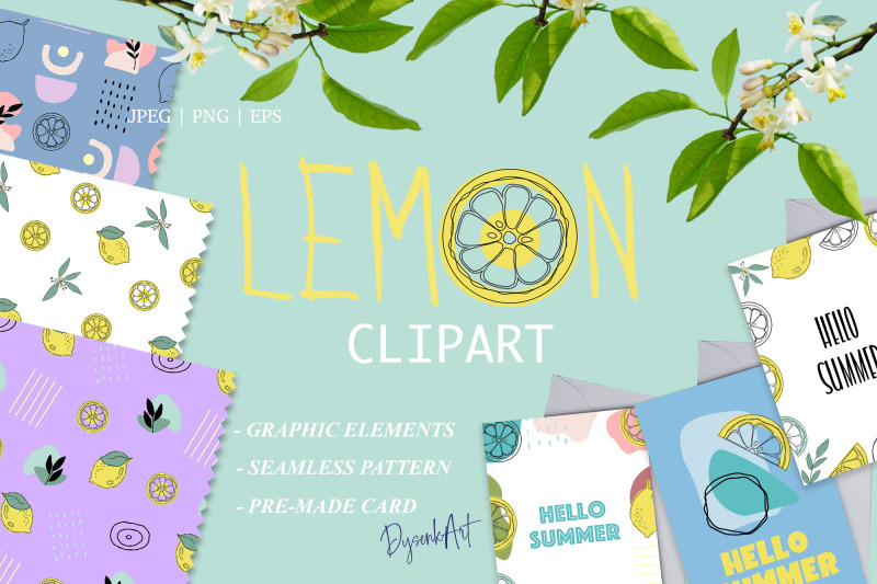 lemon-clipart-modern-abstract-shapes-citrus-design-pattern-cards