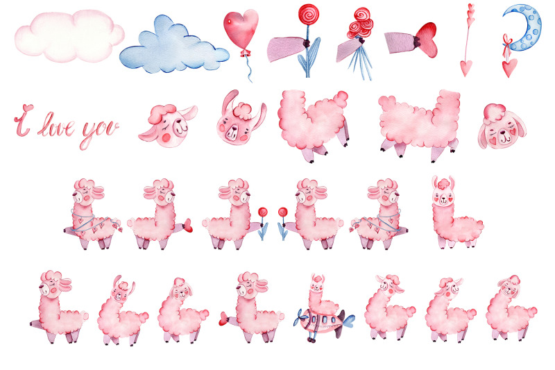 cute-watercolor-llama-alpaca-clipart