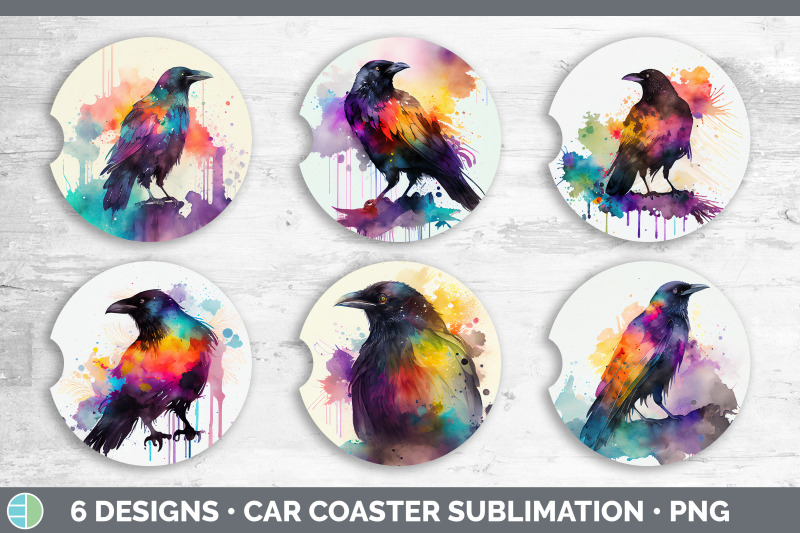 rainbow-crow-car-coaster-sublimation-designs-bundle