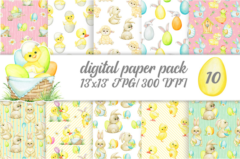 watercolor-easter-digital-papers-cute-bunny-seamless-pattern-custom