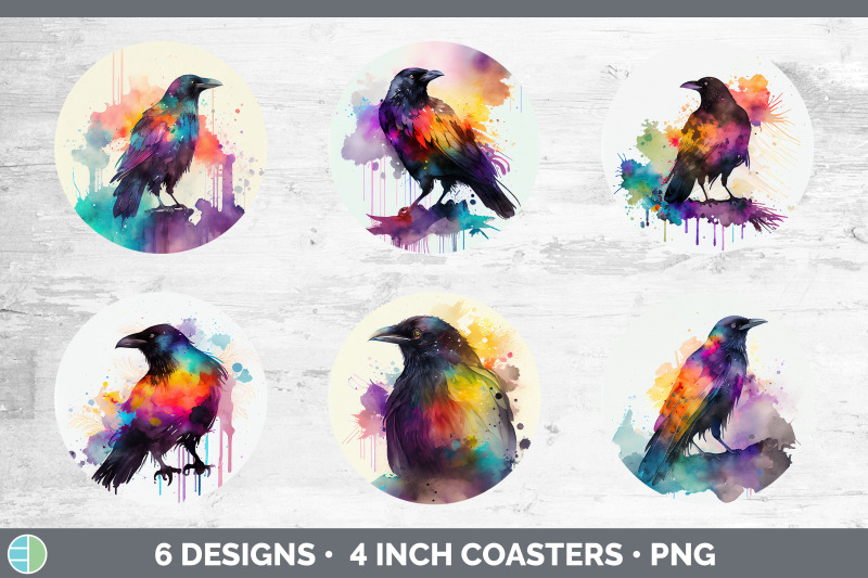 rainbow-crow-round-coaster-sublimation-designs-bundle