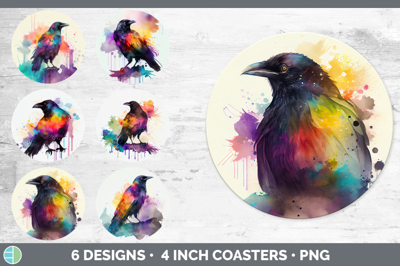 rainbow-crow-round-coaster-sublimation-designs-bundle