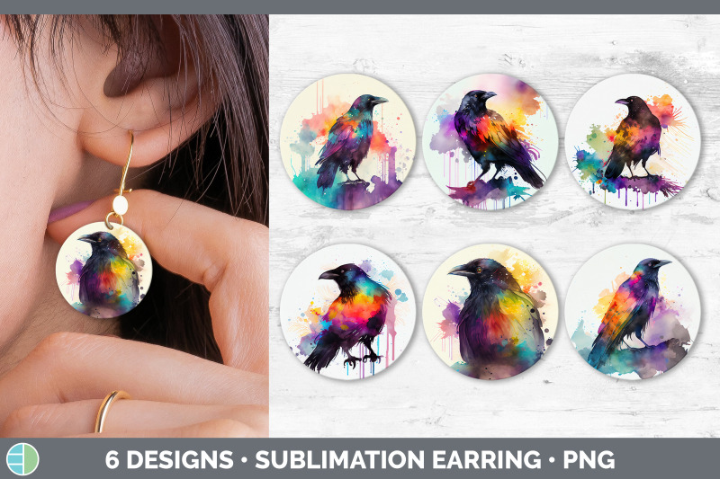 rainbow-crow-round-earring-sublimation-designs-bundle