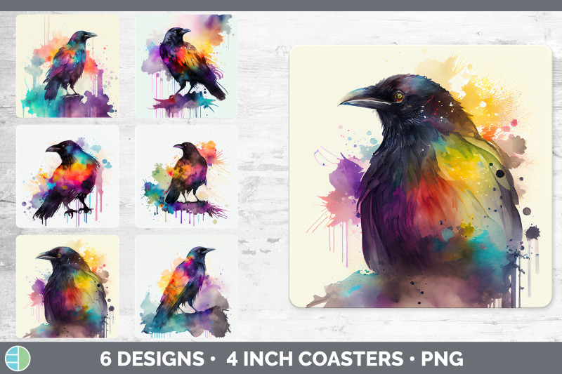 rainbow-crow-square-coaster-sublimation-designs-bundle