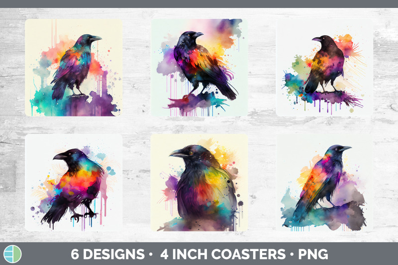 rainbow-crow-square-coaster-sublimation-designs-bundle