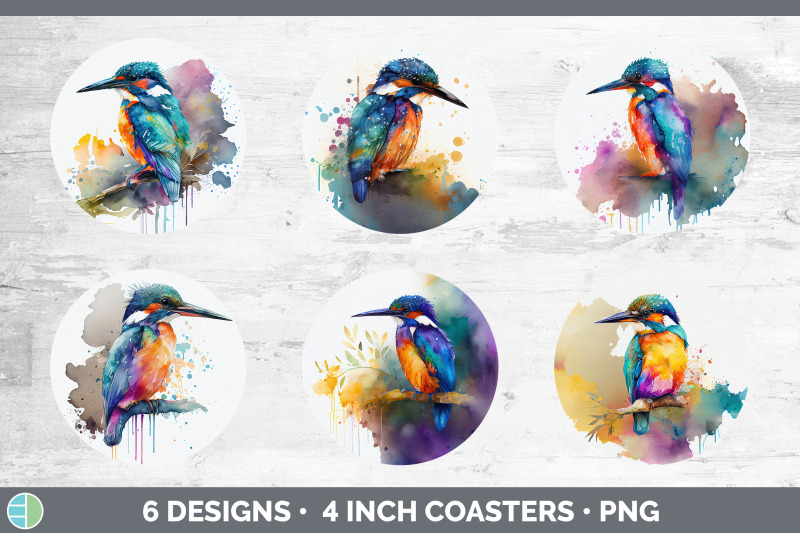 rainbow-kingfisher-round-coaster-sublimation-designs-bundle