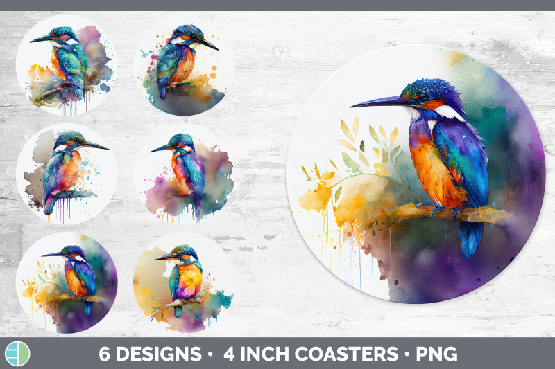 rainbow-kingfisher-round-coaster-sublimation-designs-bundle