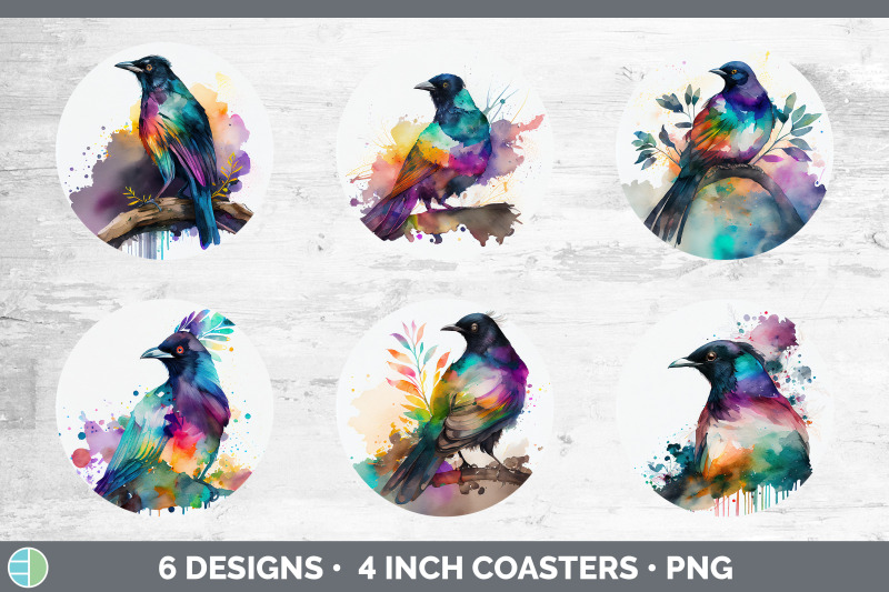 rainbow-magpie-round-coaster-sublimation-designs-bundle