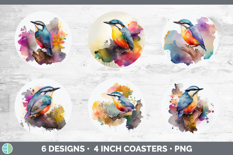 rainbow-nuthatch-round-coaster-sublimation-designs-bundle