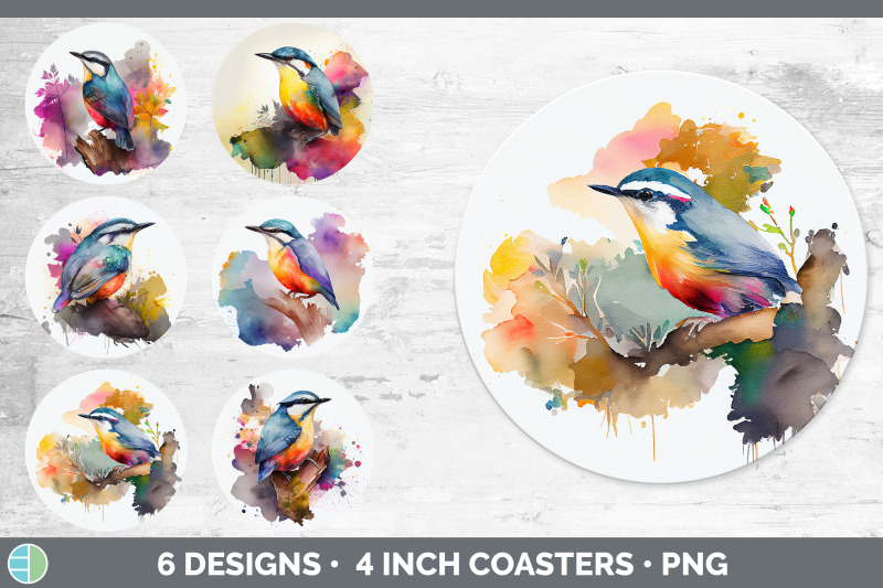 rainbow-nuthatch-round-coaster-sublimation-designs-bundle