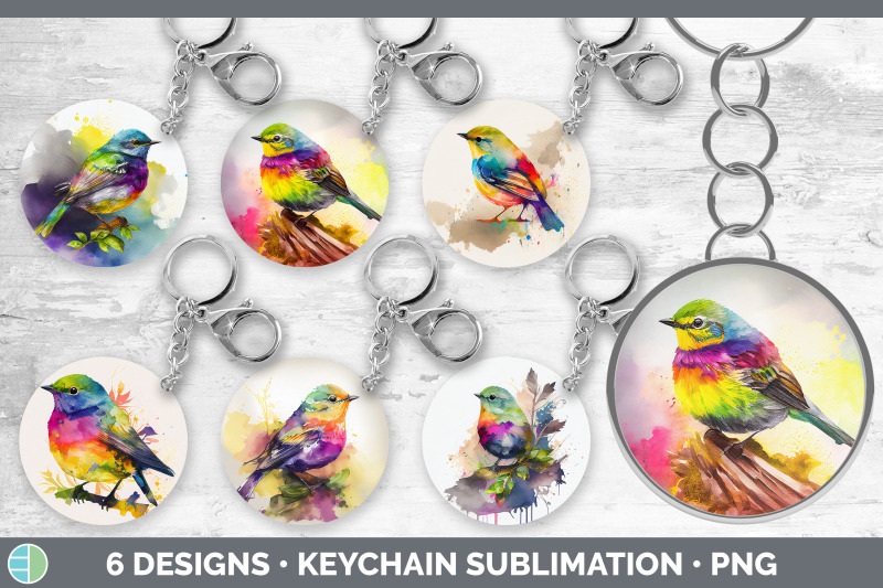 rainbow-warbler-keychain-bundle-keyring-sublimation-designs