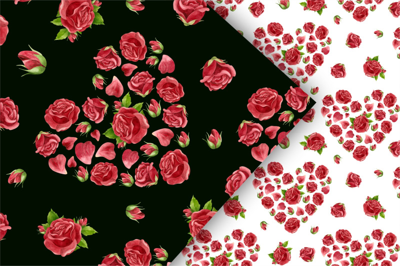 floral-hearts-seamless-patterns-with-watercolor-flowers