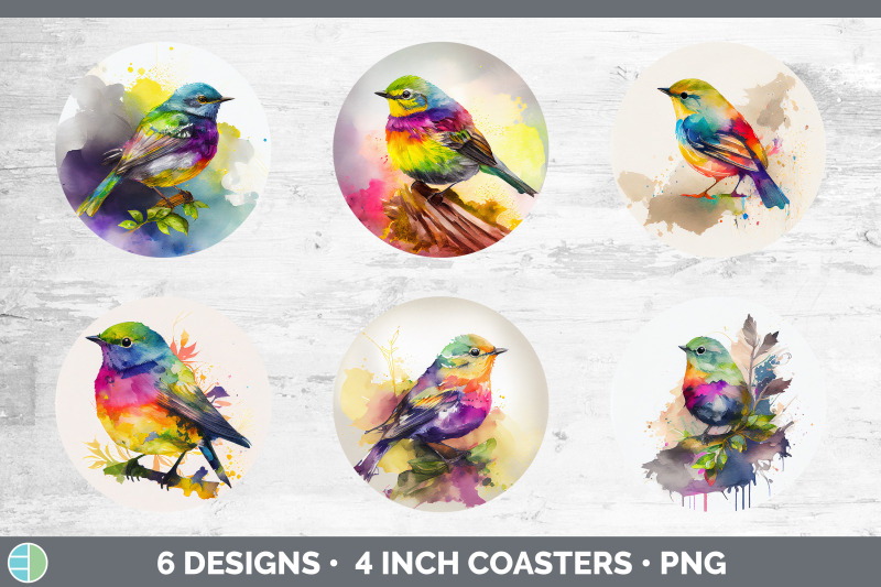 rainbow-warbler-round-coaster-sublimation-designs-bundle