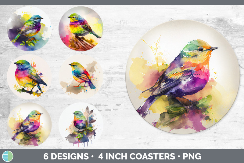 rainbow-warbler-round-coaster-sublimation-designs-bundle