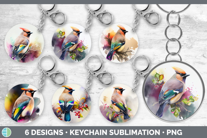 rainbow-waxwing-keychain-bundle-keyring-sublimation-designs