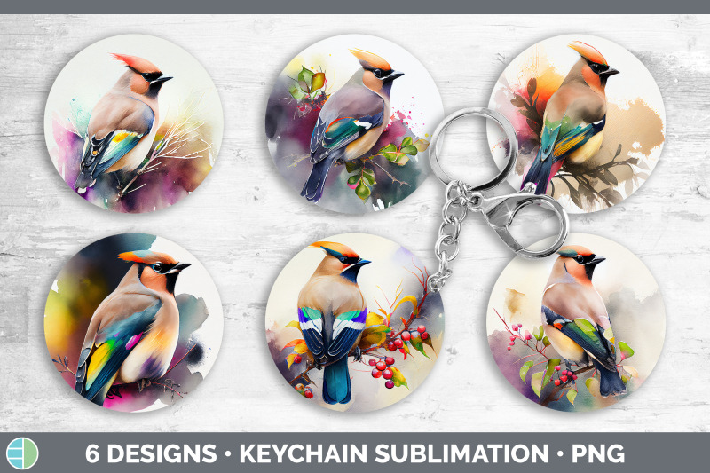 rainbow-waxwing-keychain-bundle-keyring-sublimation-designs