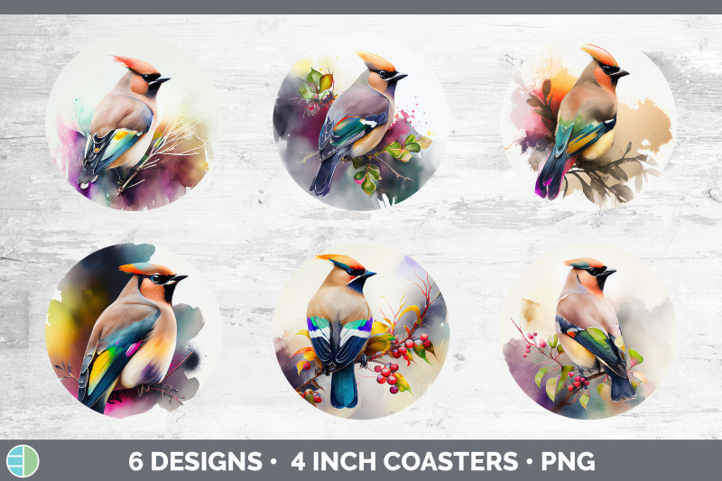 rainbow-waxwing-round-coaster-sublimation-designs-bundle