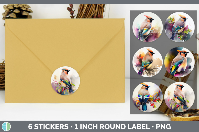 rainbow-waxwing-stickers-sticker-1in-round-labels-png-designs