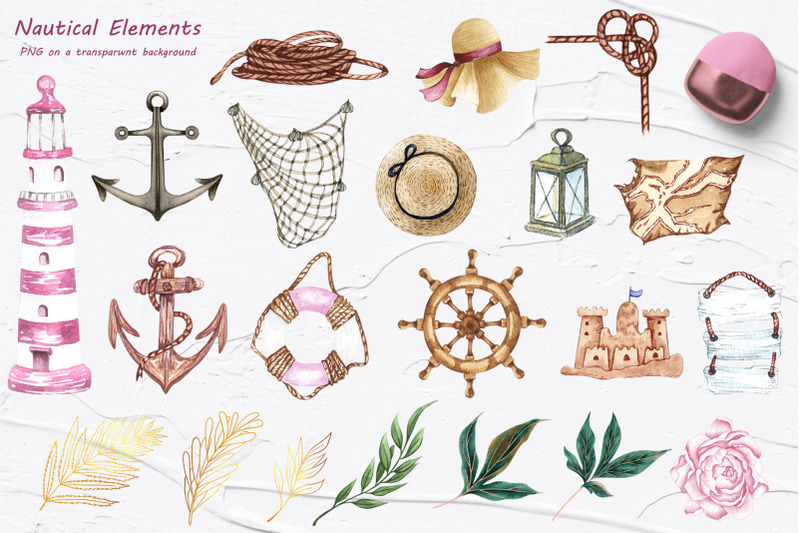 floral-nautical-watercolor-clipart