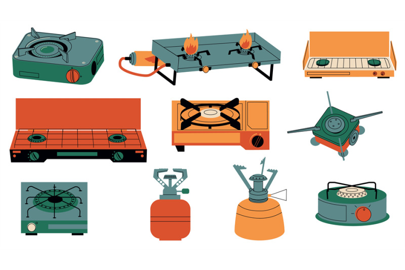 camping-stoves-cartoon-portable-tourism-gas-burners-outdoor-propane