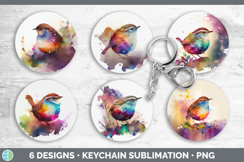 rainbow-wren-keychain-bundle-keyring-sublimation-designs