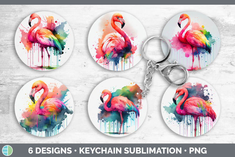 rainbow-flamingo-keychain-bundle-keyring-sublimation-designs