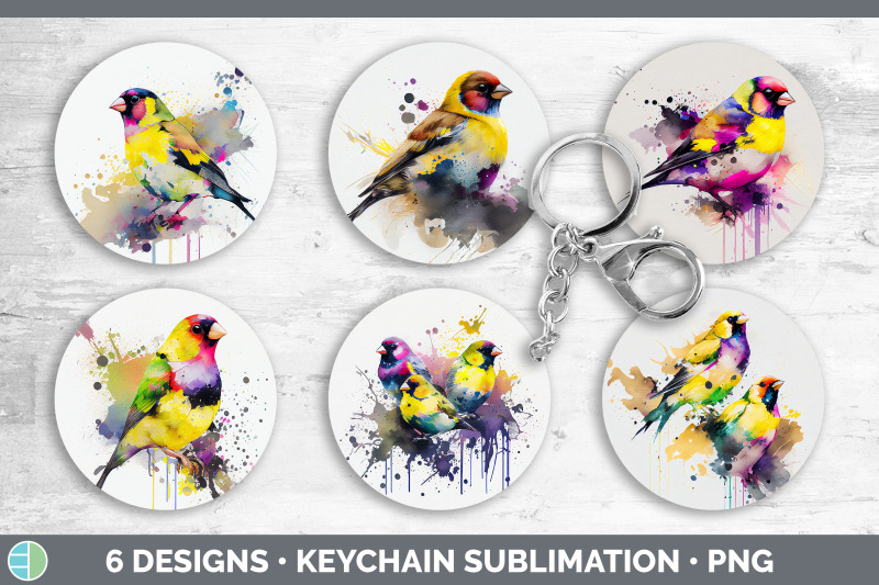 rainbow-goldfinch-keychain-bundle-keyring-sublimation-designs