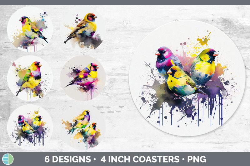 rainbow-goldfinch-round-coaster-sublimation-designs-bundle