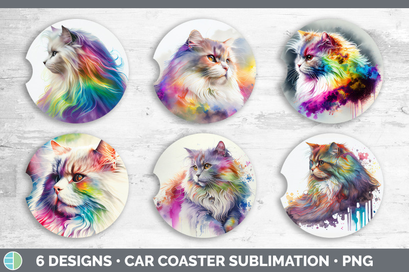 rainbow-angora-cat-car-coaster-sublimation-designs-bundle